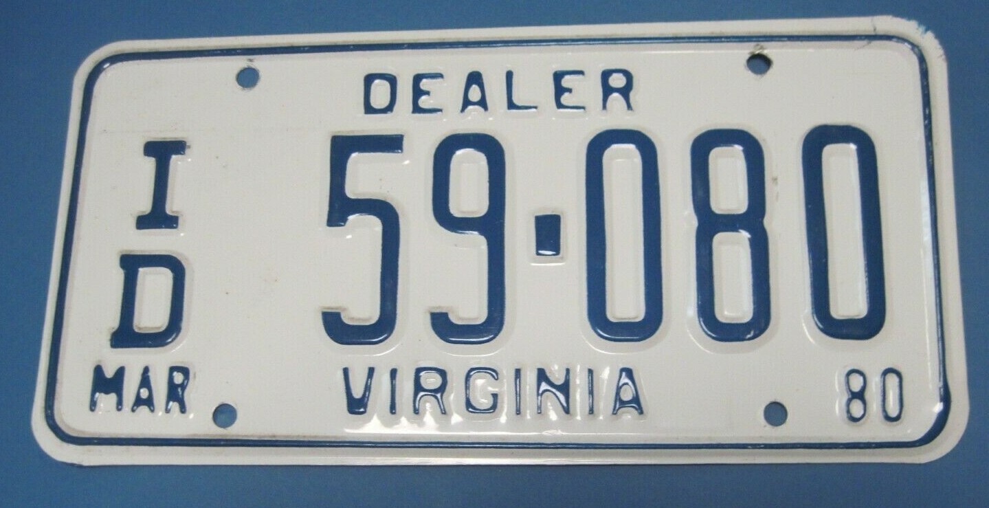 1980 Virginia Franchised Dealer License Plate foreign manufacture eBay