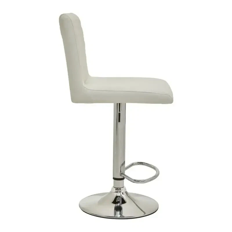White Chrome Bar Stool Swivel Adjustable PU Leather Kitchen Island Chair - Image 3 of 4