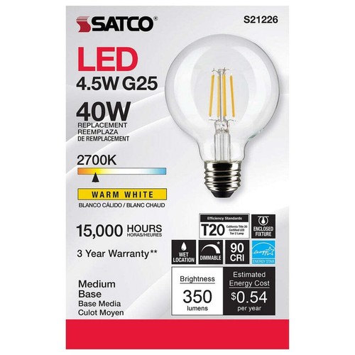4.5W G25 LED - Clear - Medium base - 90 CRI - 2700K - 120V - 6-Pack - Picture 6 of 7