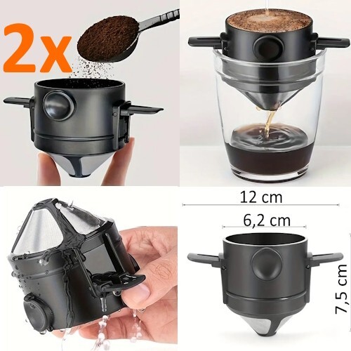 2x Tragbarer Dauer Filter Kaffeefilter Tassen Tropfkaffee Teesieb Büro Camping - Bild 1 von 1
