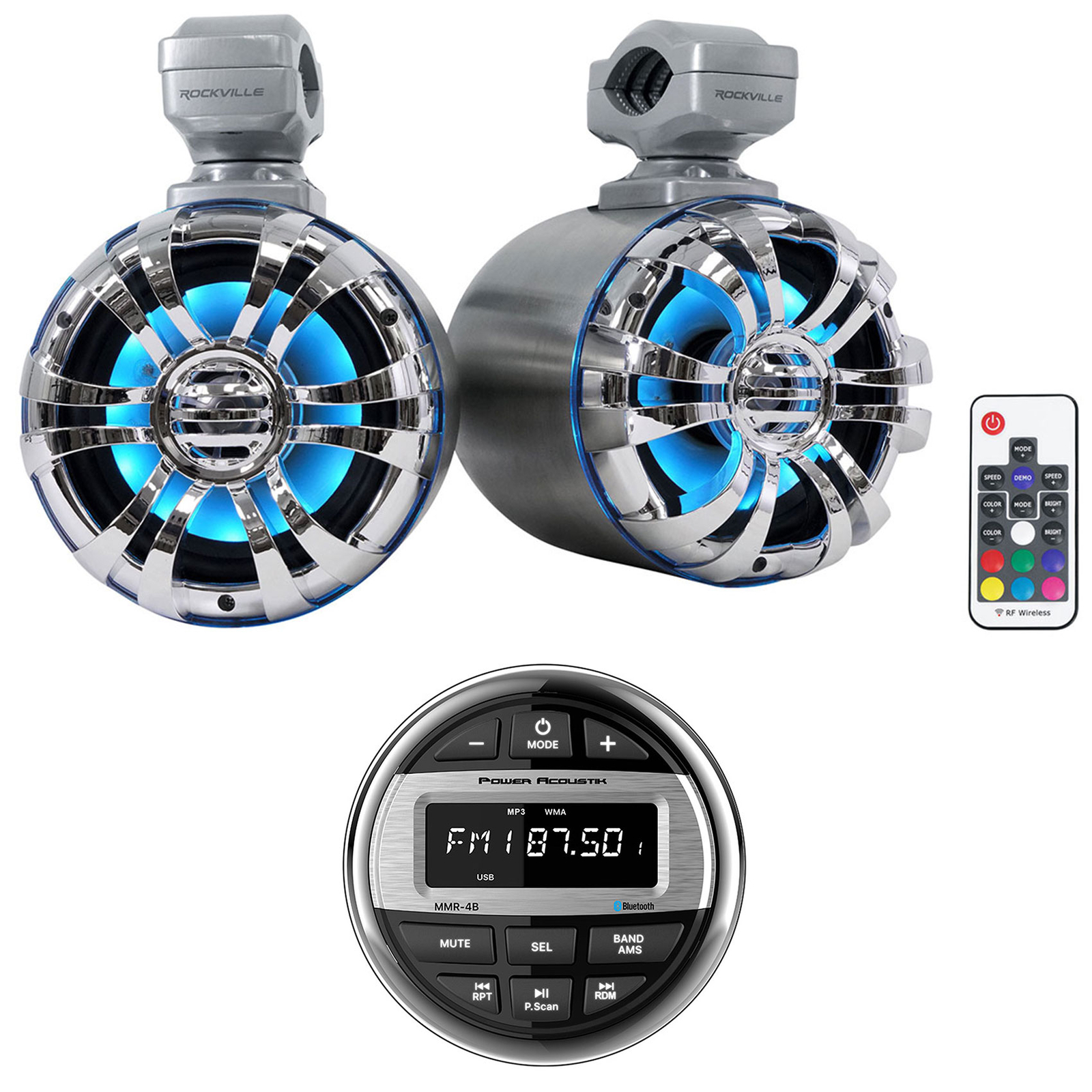 Bluetooth-приемник Power Acoustik MMR-4B ATV UTV 525 серебристые светодиодные колонки Tower 30390₽