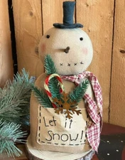 NEW Large Primitive Country Let It Sno Snowman - Winter, Christmas Holiday Decor