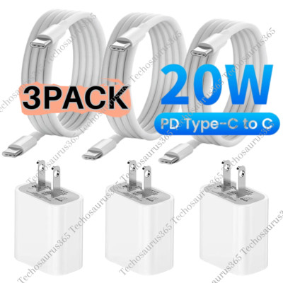3PACK 20W PD Fast Wall Charger Dual USB C Type C Cable For iPad Pro Air Android