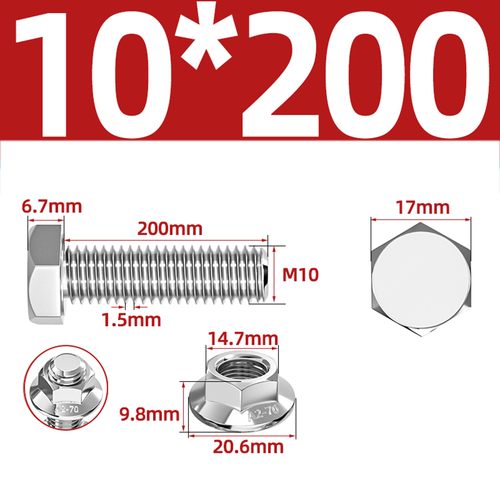 304 Stainless Hex Flange Bolts With Free Serrated Flanged Nuts M10 M14 M16 M20 - Picture 36 of 138