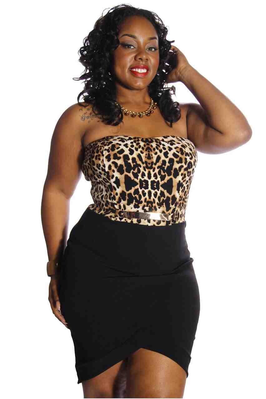 NWT Leopard Strapless Metal Belted Assymetrical Hem Dress XL