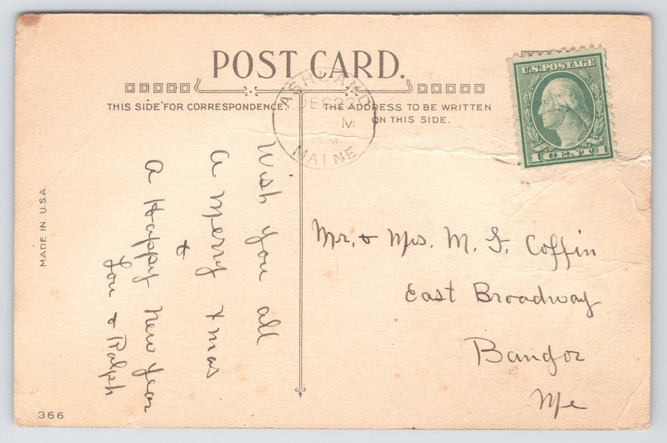 Merry ChristmasPM 1934Blackbirds On A Tree BranchWintertime & A