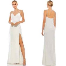 Mac Duggal White Rhinestone Accent Sweetheart Neck Side Slit Gown Size 0 $298