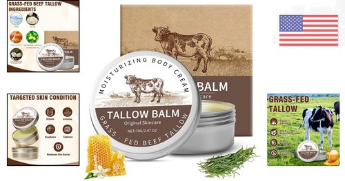 All-Natural Moisturizer: Grass-Fed Beef Tallow & Honey Balm for Dry Skin Relief - Picture 2 of 9