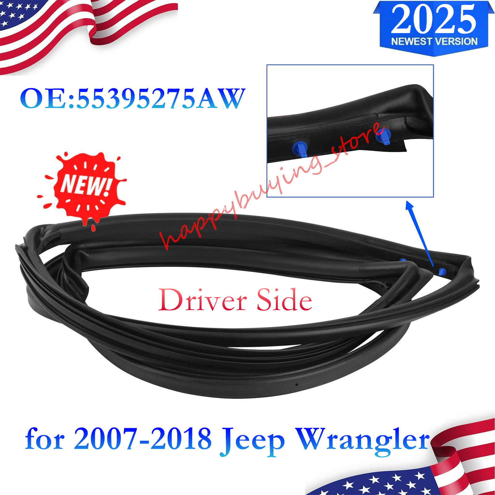 07-18 Jeep Wrangler Left Front Door Weatherstrip Seal 55395275AW