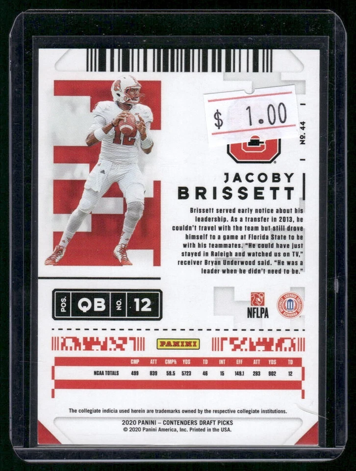 2020 Panini Contenders Draft Picks - Jacoby Brissett #44 Bowl Ticket /99 - Image 2 of 2