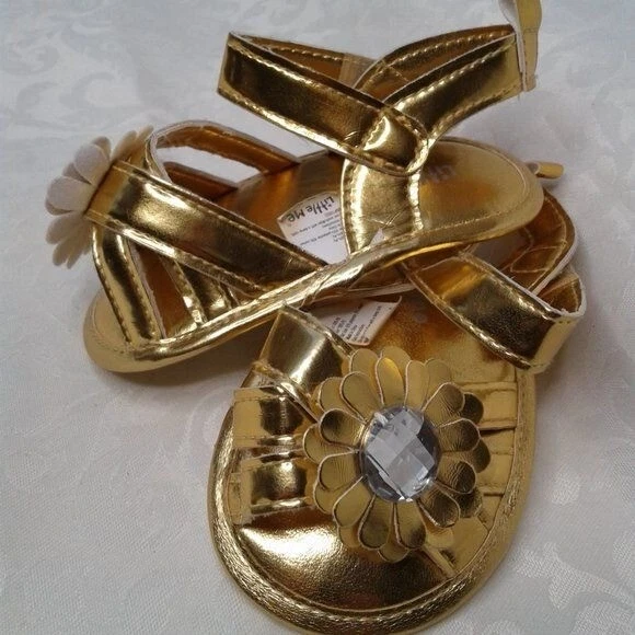 Sandalias Little Me Bebé Niña Talla 3 Infantil Correas Doradas Flor Estrás NUEVAS Foto 2 de 4