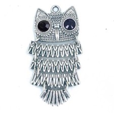 48x26mm Antique Silver Pewter Owl Pendant Wisdom Bird Charm