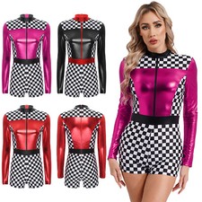 DE Damen Rennfahrer Kostüm Halloween Overall Cosplay Uniform Rennfahrerin Body