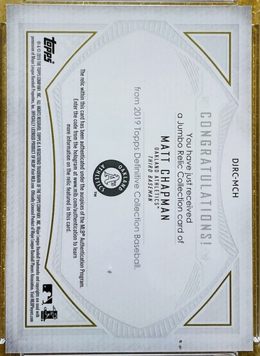 11/20 2019 TOPPS DEFINITIVE MATT CHAPMAN GAME USED JERSEY CGS 10 HOLOGRAM READ - Picture 5 of 7