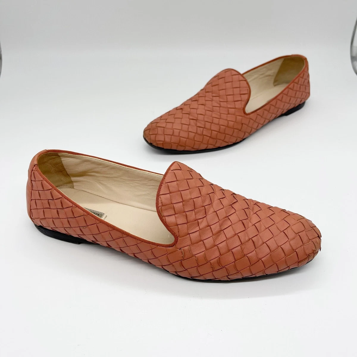 Bottega Veneta Intrecciato Woven Smoking Flat Loafer Shoes US8 EU38 Pink  Leather