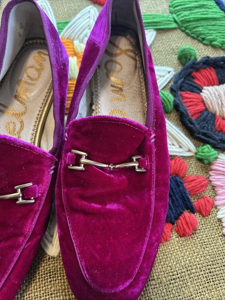 Mocasines Sam Edelman Lorraine Terciopelo Fushia Lior Talla 9 Broca Dorada Preppy Pisos Foto 3 de 4