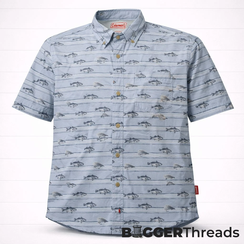 Coleman Fishing Shirt Blue Fish Print UPF Button Up 2XL NWT