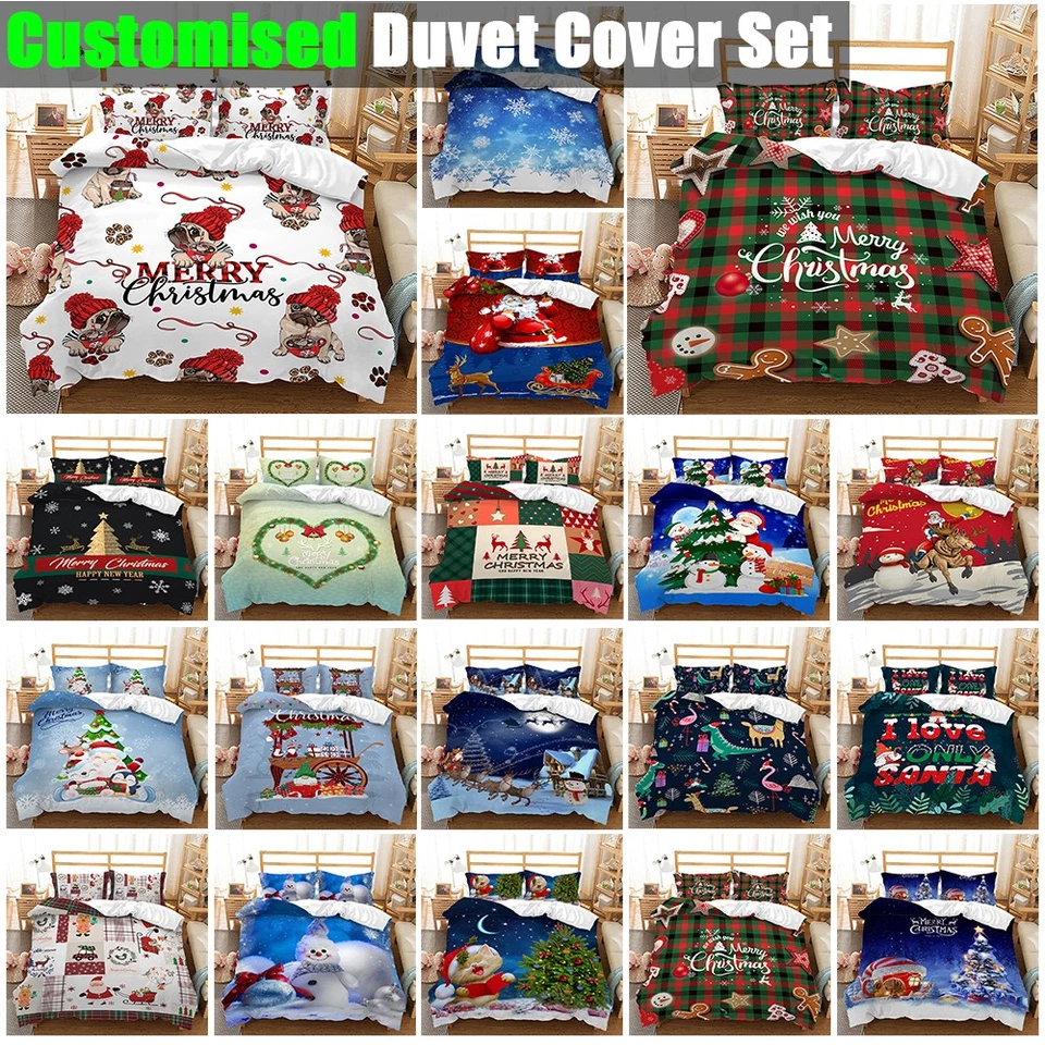 Christmas Santa Claus Snow Festive Exquisite Gifts Elk Duvet Quilt Cover Bed Set - image 1 of 1