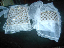 2 Vintage Sheer White Half Aprons w/gold metalic sheer pockets Fancy Hostess