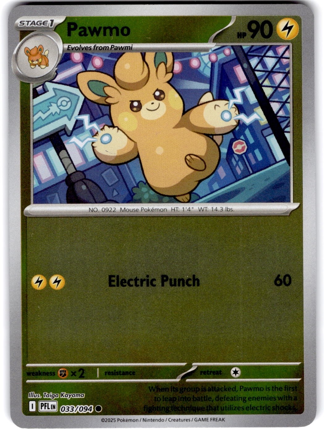 Pokemon Pawmo Phantasmal Flames 33/94 Reverse Holo Near Mint English