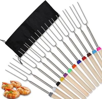 BETTERJONNY 12 Stück Grill-Spieße, Stock-Brot Spieße aus Edelstahl, BBQ Sticks, Lagerfeuer