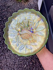 Northwood Carnival glass Lime Green Peacock and Urn Ice Cream Bowl*super*