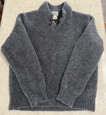 LL Bean Henley Ragg Sweater Men's Medium Gray 100% Lambs Wool Pullover