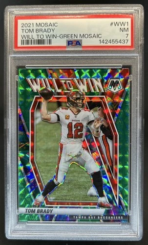 2021 Panini Mosaic Tom Brady Will to Win Mosaic Green #WW-1 Buccaneers PSA 7