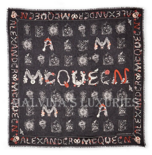 ALEXANDER MCQUEEN SCARF SKULL CABINETS PRINT BLACK MODAL SILK SQUARE 54" $475 - Picture 2 of 22
