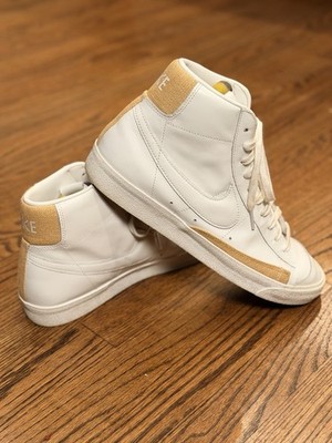 Nike Blazer Mid Premium High-Tops Sneakers Men s 12 White/Tan Leather