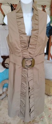 AN ORIGINAL Milly OF NEW YORK Size 8 BROWN BELTED Ruffle Sleeveless Shift Dress