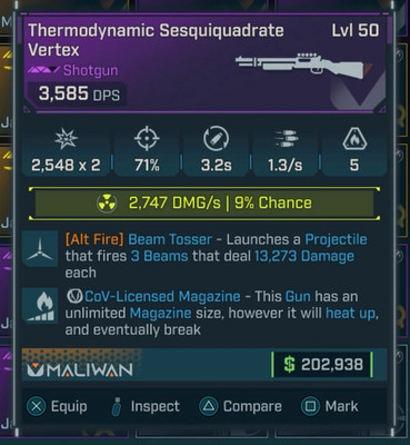  Borderlands 4 [PS5/XBOX/PC] Maliwan Vertex Beam Tosser Rad shotGun LVL 50
