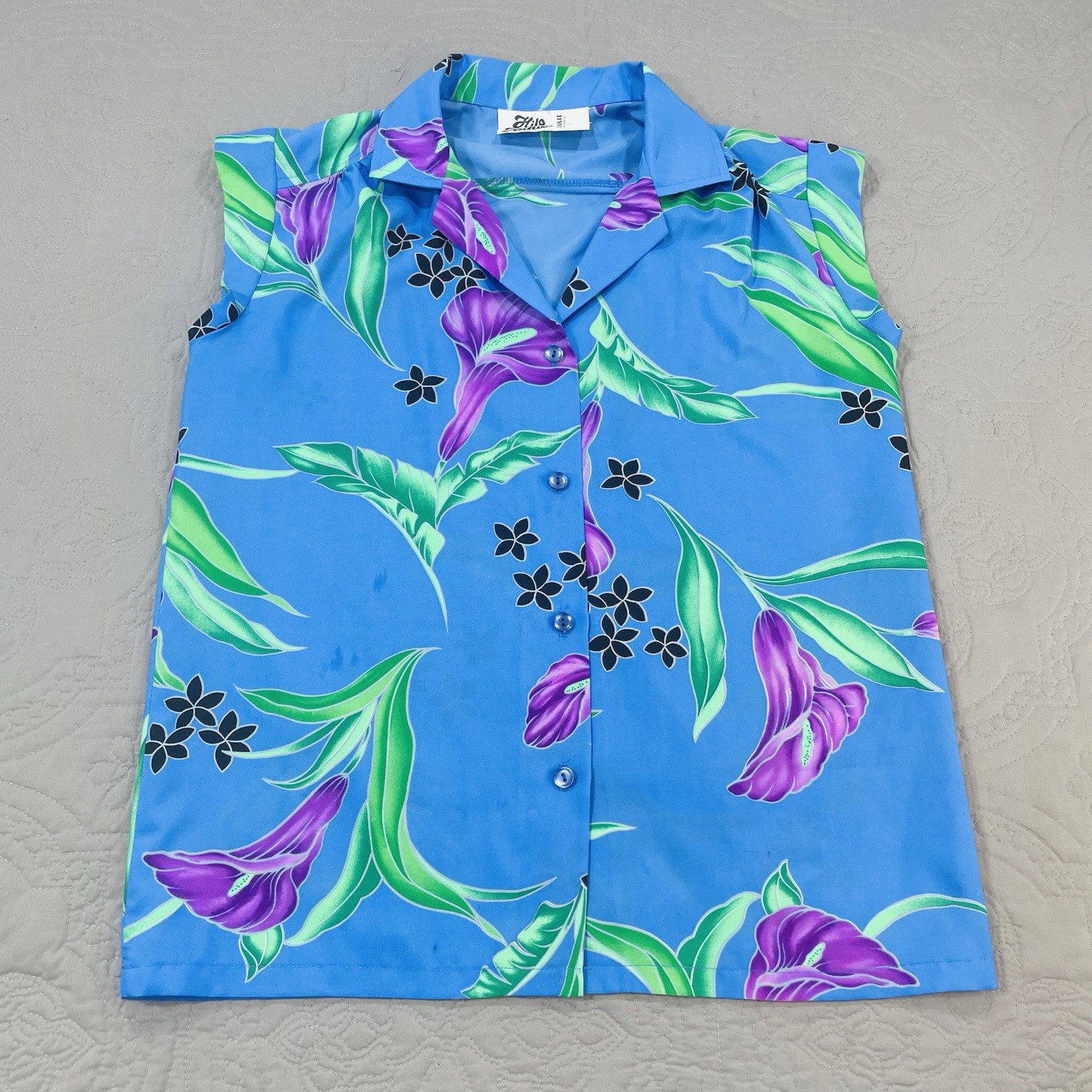 Vintage HILO HATTIE Hawaiian Shirt Women Small Hibiscus Floral Polyester 70s 80s