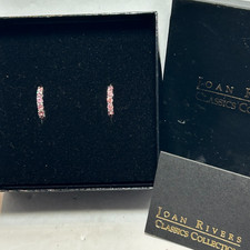 NOS JOAN RIVERS CLASSICS PIERCED EARRINGS GOLD TONE HOOPS W/ LIGHT PINK STONES