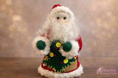 Vintage Felted Snowman Santa Christmas Decor Folk Art Tree Topper