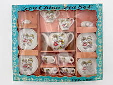 VTG Toy China Tea Set 13 piece Service for 4 QV9504 Blond Boy Girl Birds