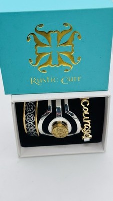 Rustic Cuff Courage Stack Boxed Gold Silver Cuff Bracelet Set Boutique Gif