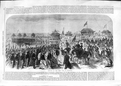 Original alter antiker Druck 1866 Szene Eröffnung West Pier Brighton 19.
