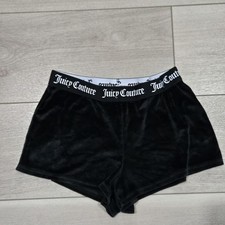 Juicy Couture Sleep Shorts Womens Medium Black Velour Juicy Logo Rhinestone