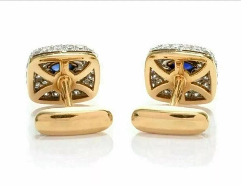 Gemelos de zafiro creados en laboratorio de 2,10 quilates de corte ovalado enchapados en oro amarillo de 14 quilates Foto 2 de 4