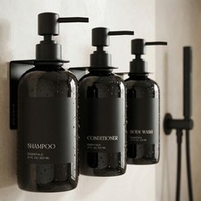 Stylish Shampoo and Conditioner Dispenser Set of 3 for Wall Mount - Black