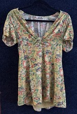 Urban Outfitters Floral Puff Sleeve Mini Dress M Yellow Smocked V-Neck