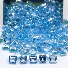 25 Pcs Natural Sky Blue Topaz 4x4mm Square Cut Top Quality Loose Gemstones Lot