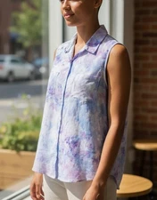 XLarge Reclaimed Linen Tie-Dye Shirt: Saks Fifth Avenue Upcycled Wearable Art