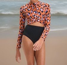    Art Class Girls' Hand Drawn Cheetah Printed One Piece Swimsuit Size M 8   