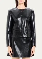 NEW Theory Black Faux Patent Leather Cropped Jacket Sz 0 NWT $445