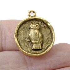 Gold Owl Pendants, 2-Pack Wisdom Symbol Spiritual Medallion Nunn Design USA Made