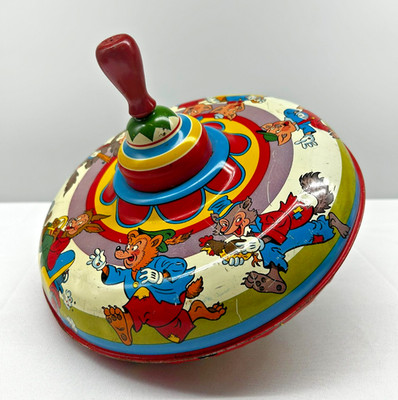 Vintage Ohio Art Co Metal Tin Litho Chimes Spinning Top Three Little Pigs Wolf