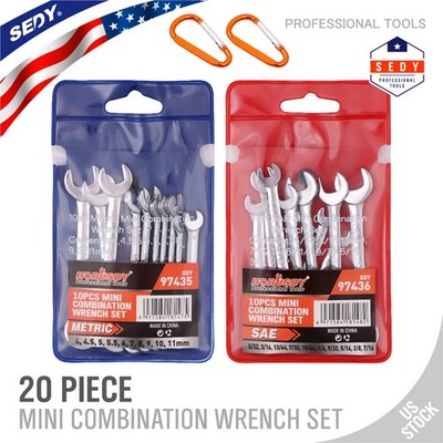 22 pc Mini Wrench Set Metric SAE Ignition Spanner Open End and Box End Standard