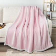 Sherpa Fleece Throw Blanket for Couch, Twin 60 x 80 Inches - Twin Blush Pink